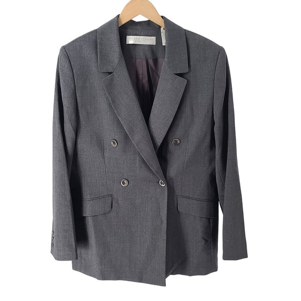 Valerie Stevens Vintage wool double breasted blazer womens Grey Size 14 Office